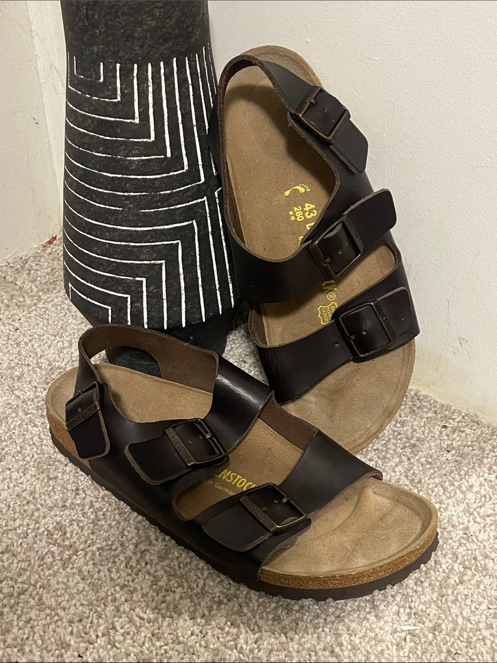 Dark Brown Three-Strap Cork Footbed Sandals BIRKENSTOCK  MILANO size 10 men’s